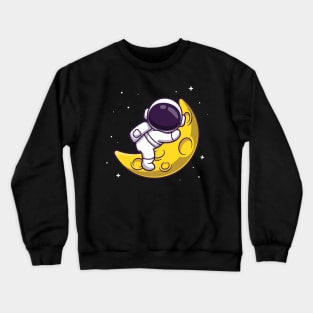 Cute Astronaut Sleeping On Moon Cartoon Crewneck Sweatshirt